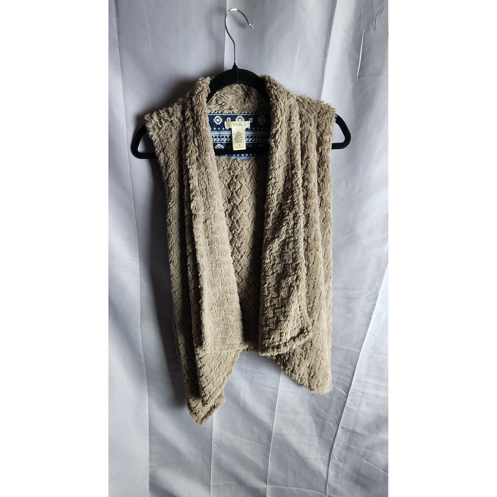 Esley Tan Faux Fur Draped Open Front Vest Soft Plush Waterfall Tan Small